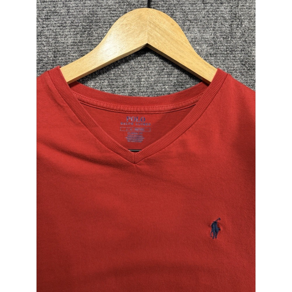 Polo Ralph Lauren Shirt Mens L Red Classic Fit V Neck Embroidered Pony Tee